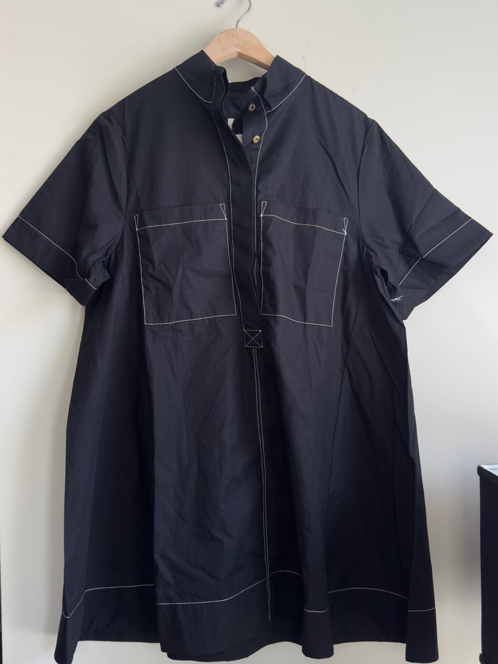 Anthropologie Boxy Black Mini Dress with Contrast Stitching - Picture 4 of 10